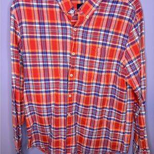 American Eagle Outfitters Orange Plaid Casual Linen Button Down Shirt XL